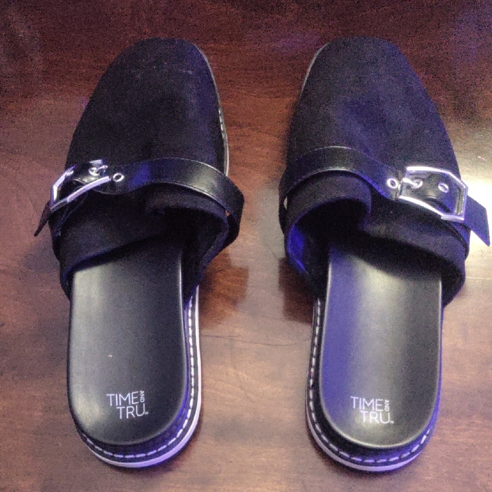 Time and Tru Black Buckle Slip-Ons